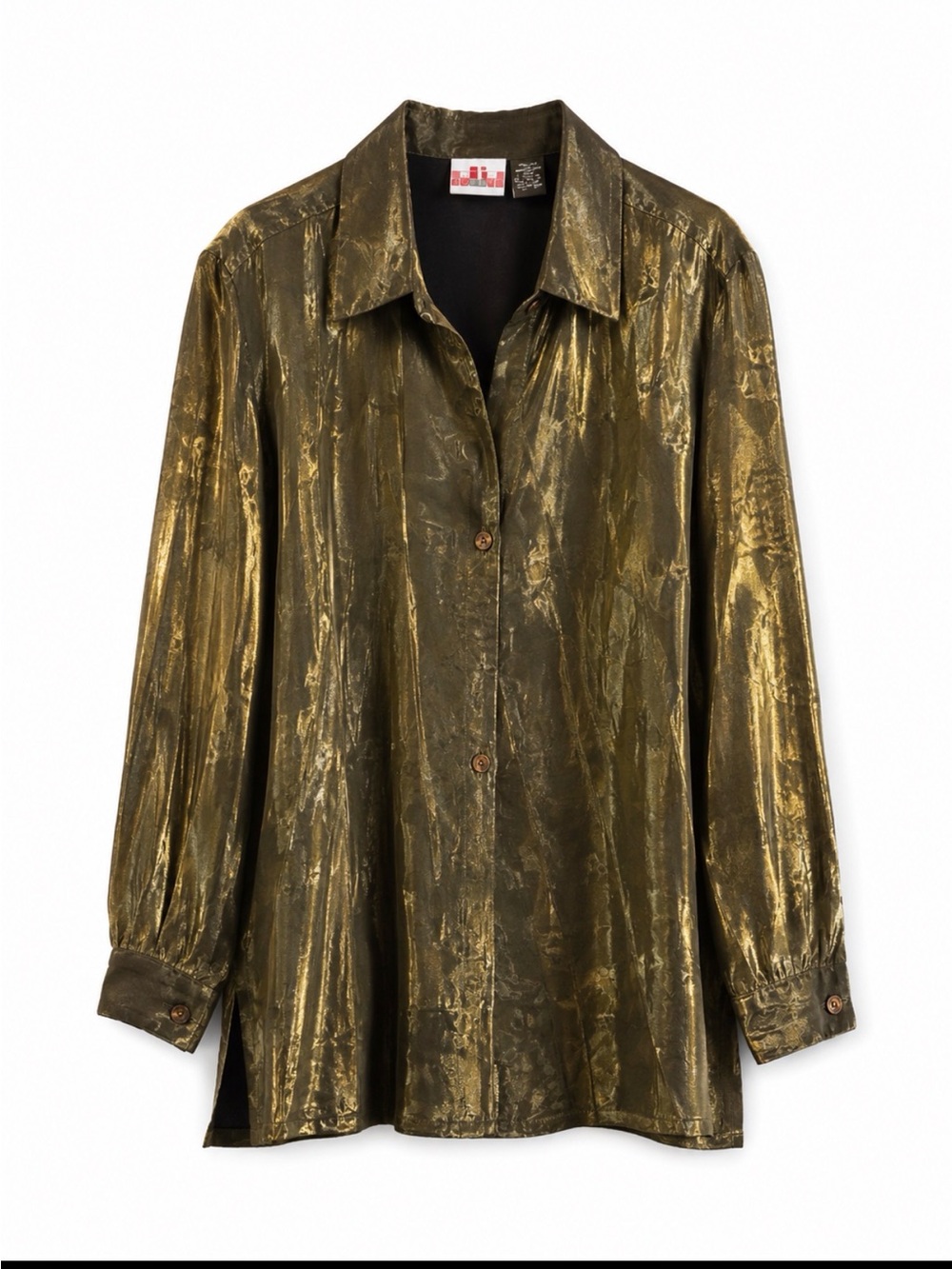 Metallic Gold Long Sleeve Button-Up Blouse